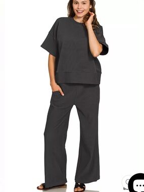 NWOT Zenana Outfitters Black Ribbed Mock Neck Top and Pants set 1X